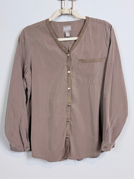 Chico's Tops - Chico's Tan Snap Front Long Sleeve Shirt 1/S